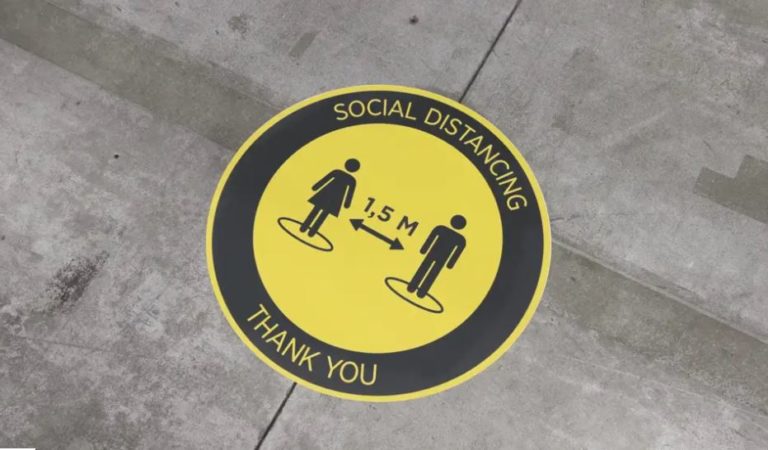 Social distancing floor graphics powered by UVgel